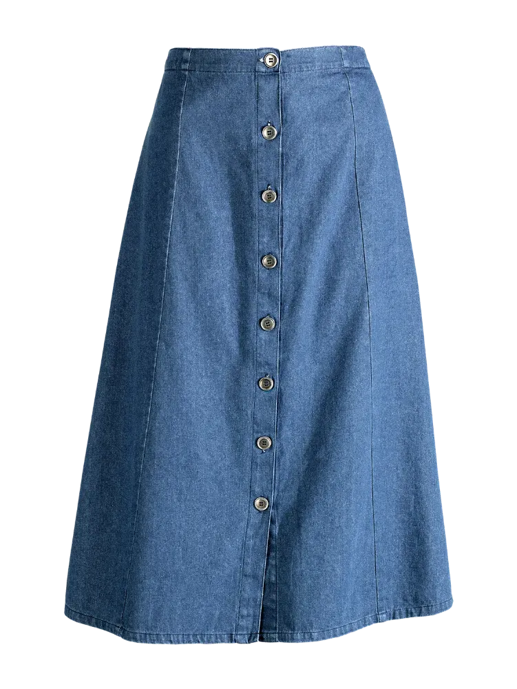 Classic Cotton Denim Eight-Gore Skirt