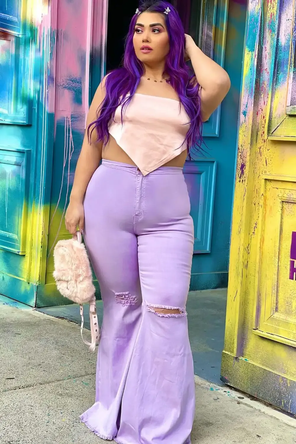 Mystery Solved Extreme Bell Bottom Jeans - Lavender