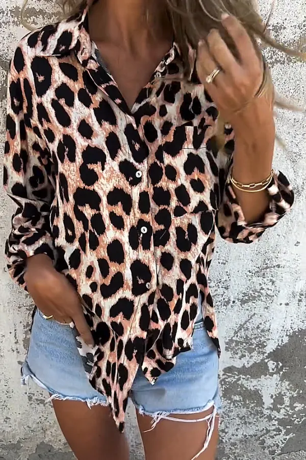 Women's leopard print casual loose shirt