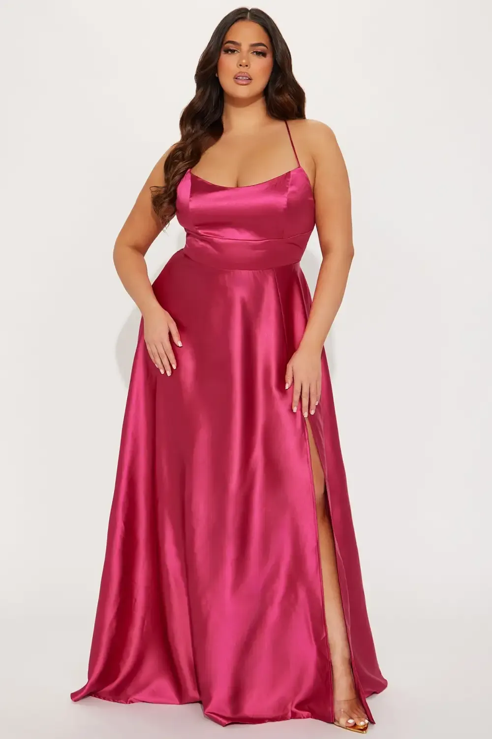 Clara Satin Maxi Dress - Hot Pink