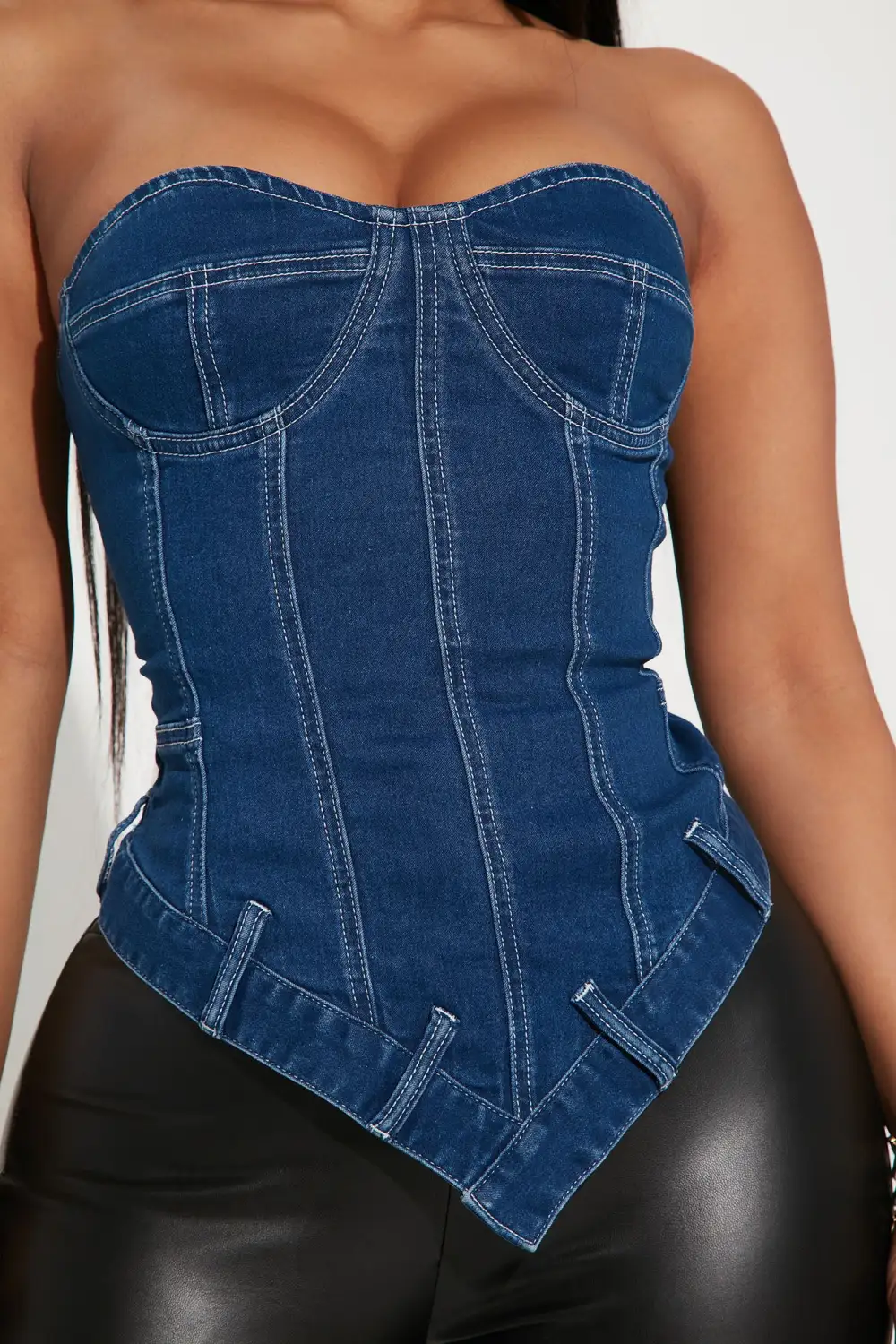 Tensions High Denim Corset Top - Medium Blue Wash