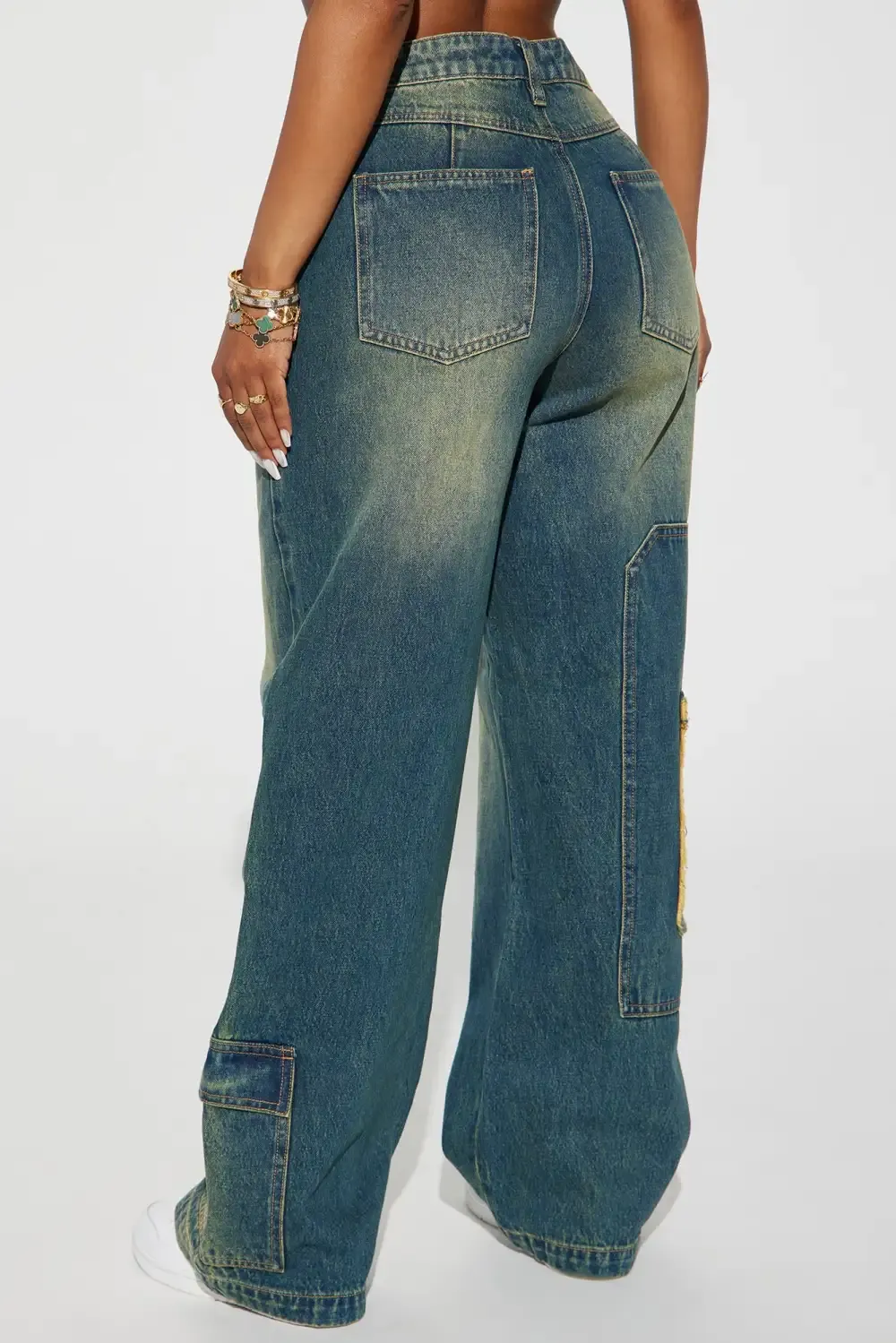Wherever Whenever Non Stretch Tinted Wide Leg Cargo Jean - Dark Wash