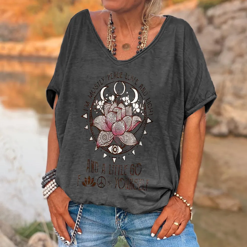 I'm Mostly Peace Love And Light Printed Women's T-shirt