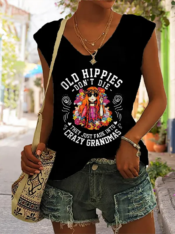 Old Hippies Don't Die Print Sleeveless Tank Top