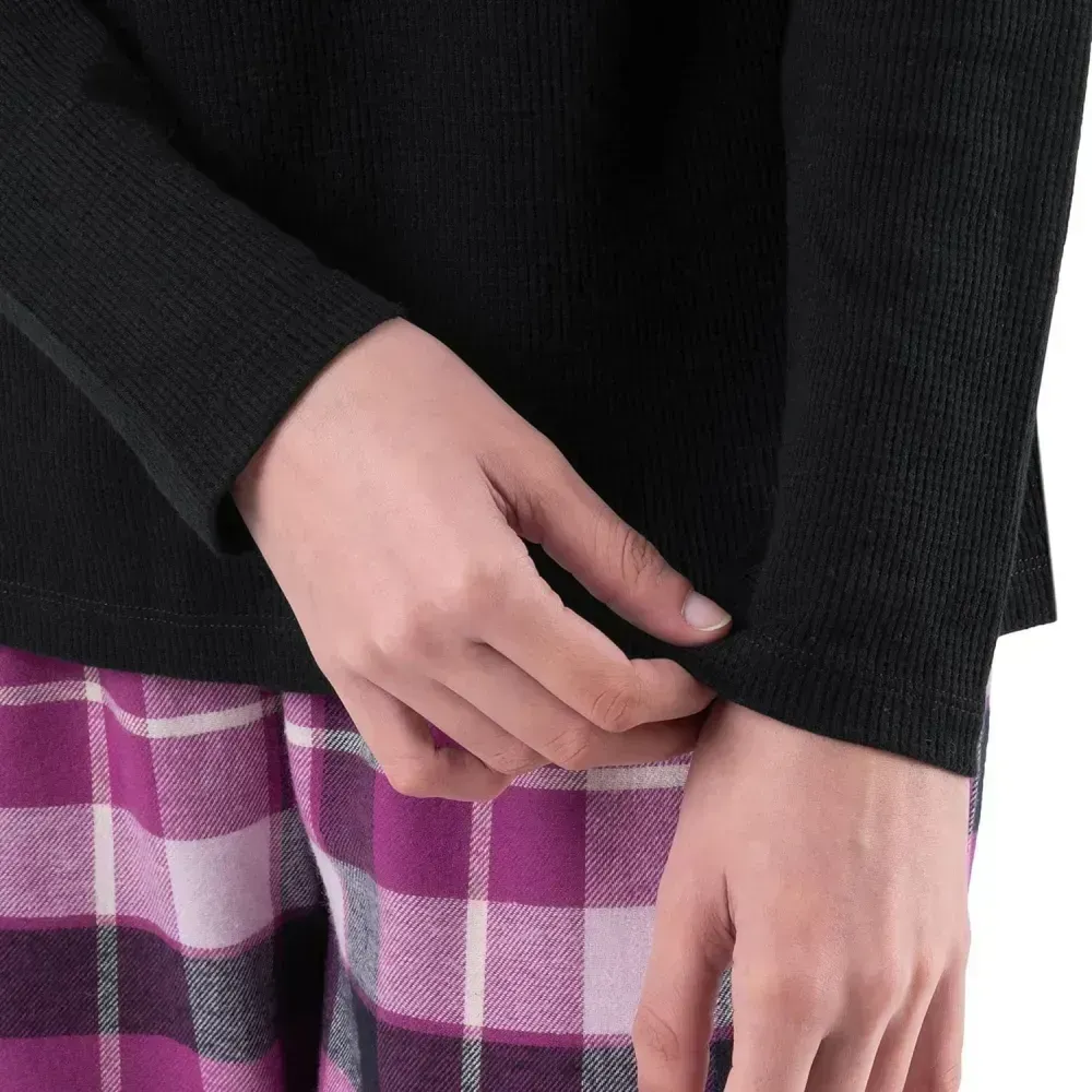 Fruit of the Loom Women's Waffle V-Neck Top and Flannel Pant Sleep Set