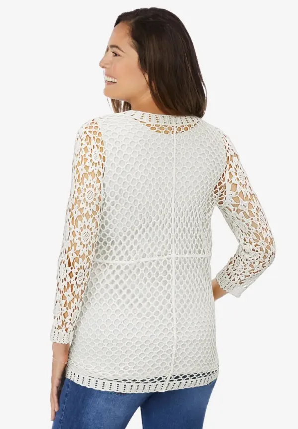 Curved Hem Pointelle Cardigan