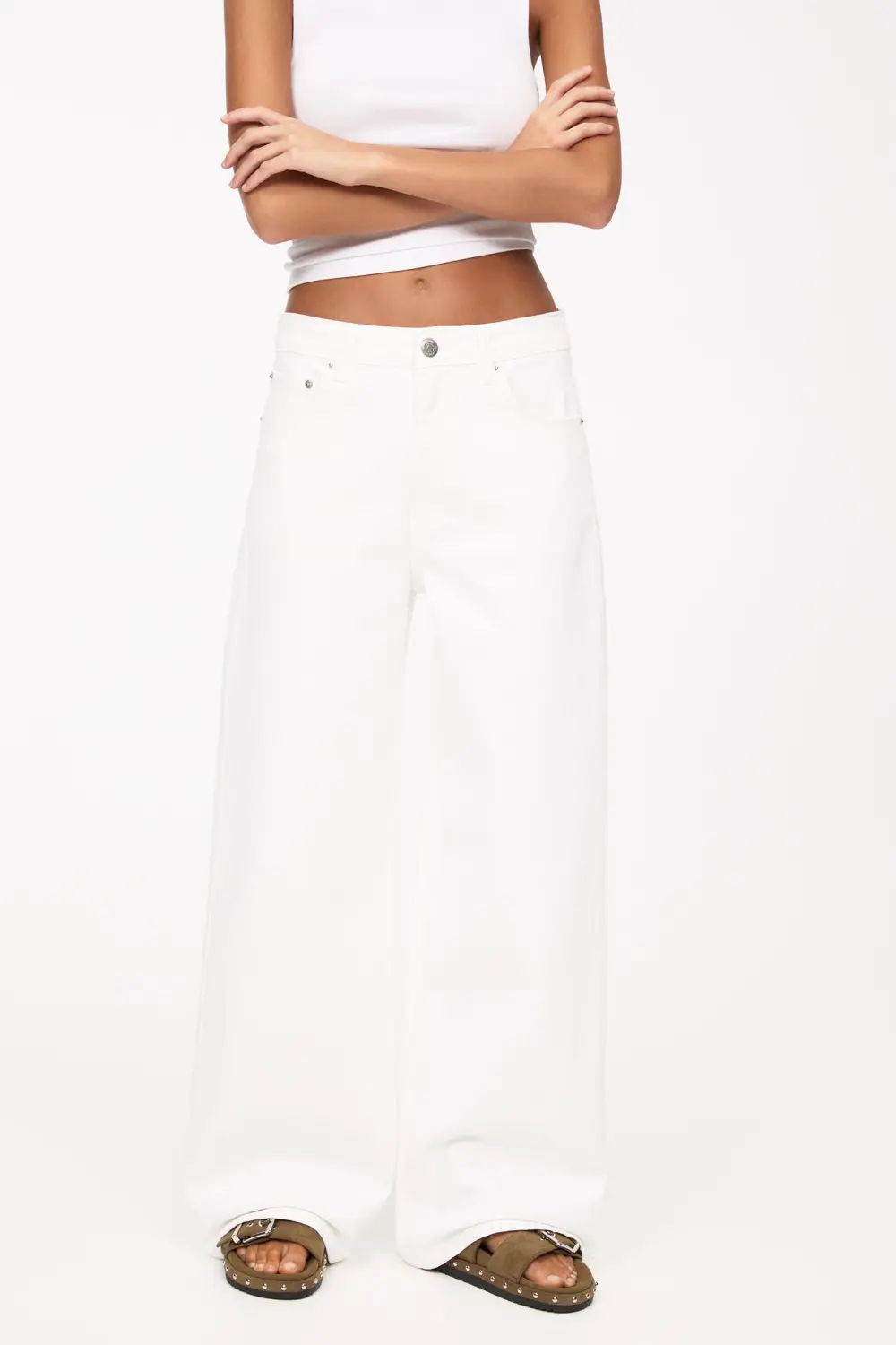 Jeans baggy blancos tiro medio