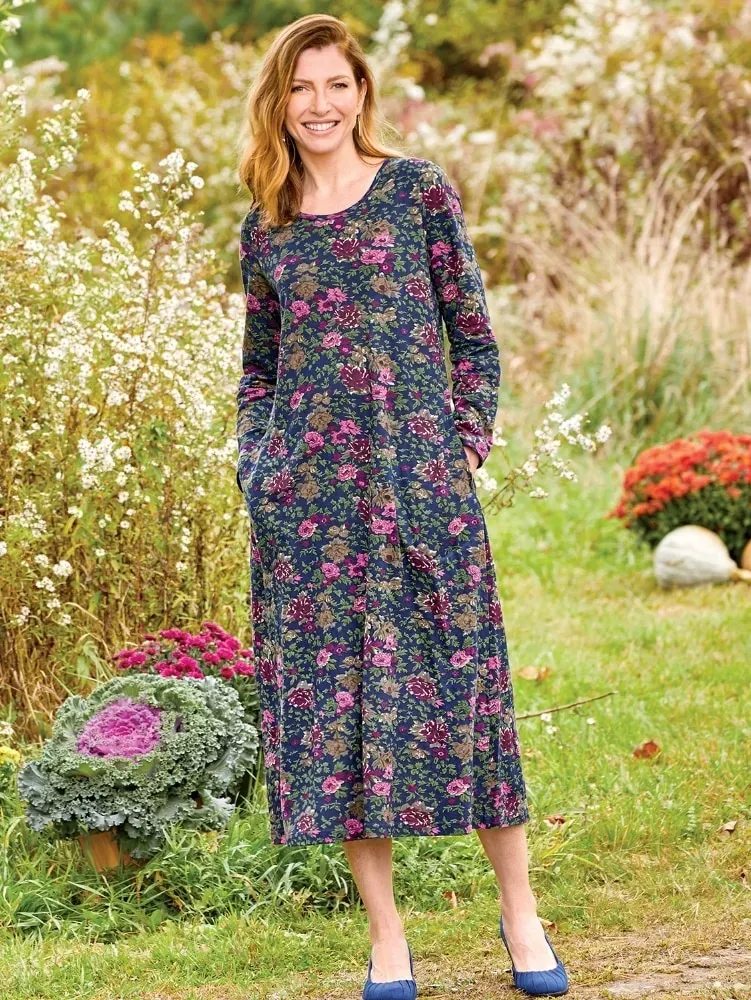 Floral Cotton Knit A-Line Dress