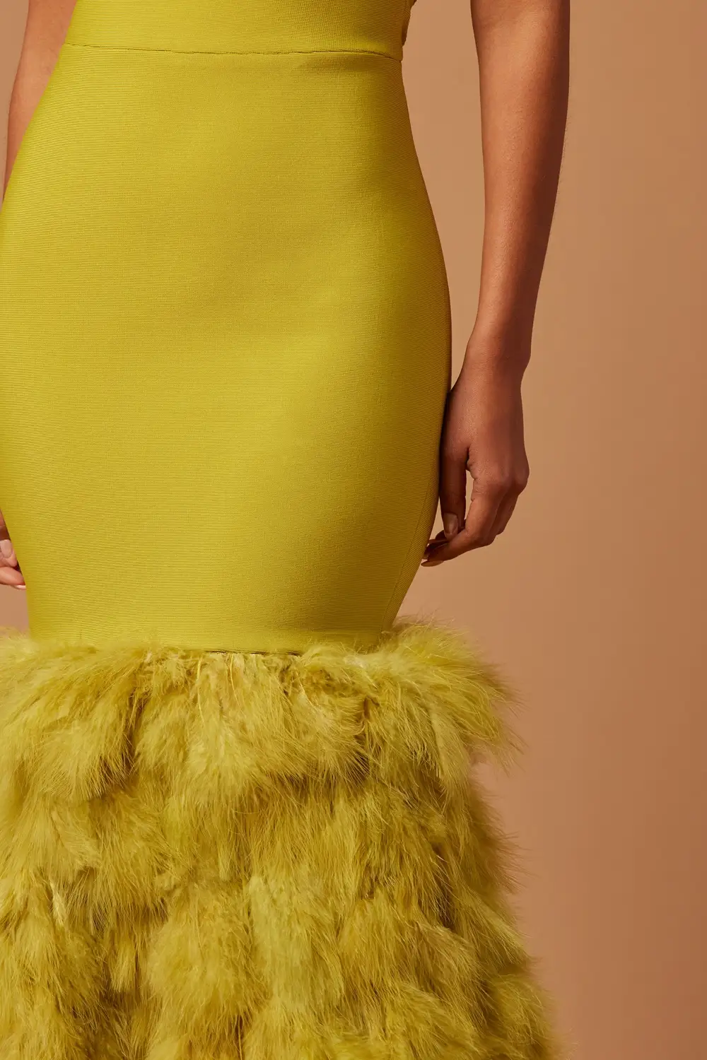 Bailey Feather Bandage Gown - Chartreuse