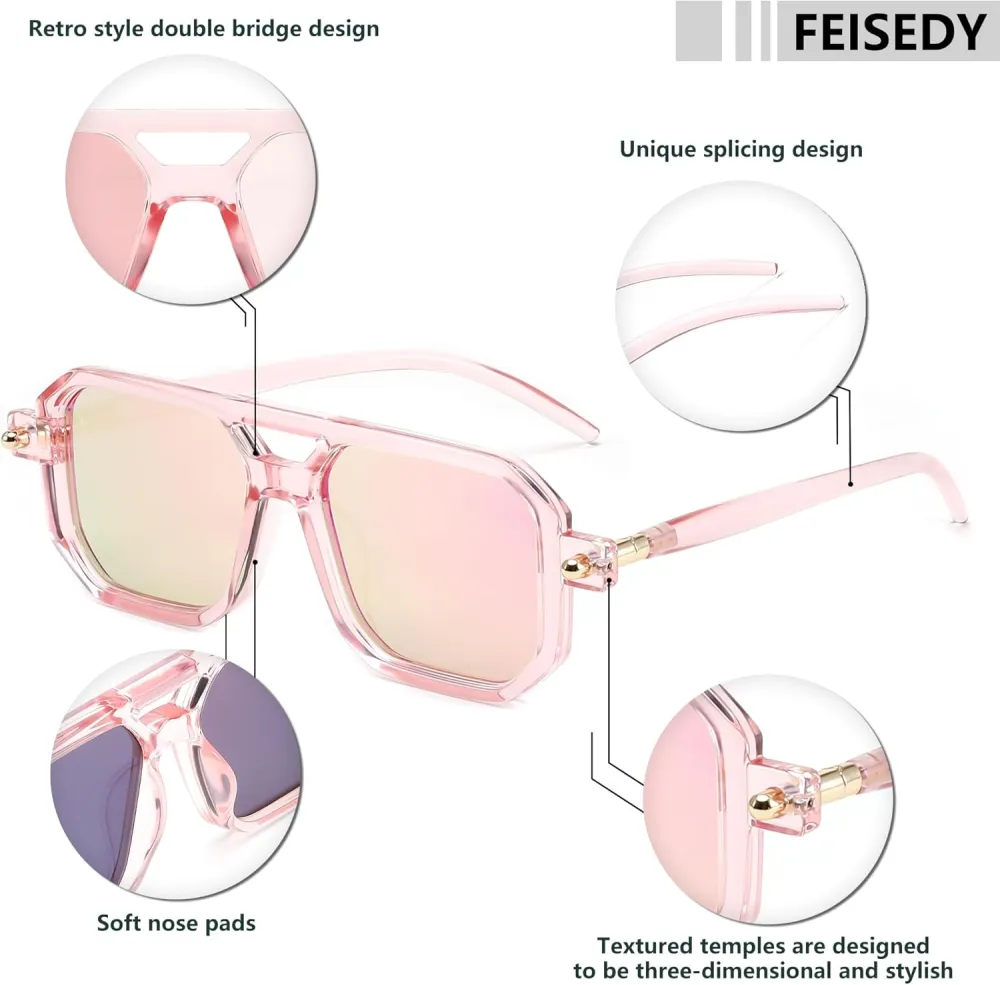FEISEDY Vintage Square 70s Flat Aviator Sunglasses Women Men Classic Retro Stylish Frame UV400 Sunglasses B2622