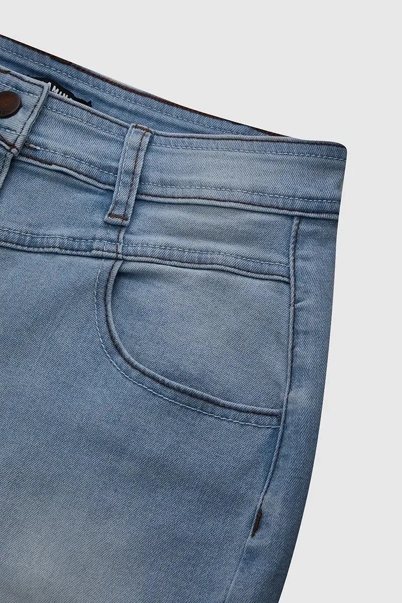Wash Button Down Stitch Detail Denim Skirt