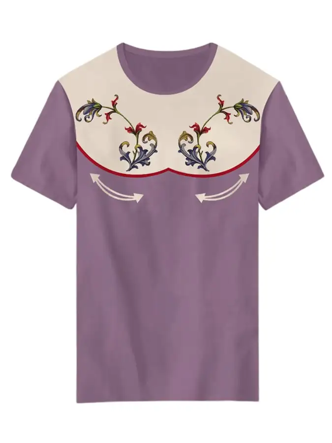 Women's Vintage Flower Pattern Print Crew Neck T-shirt