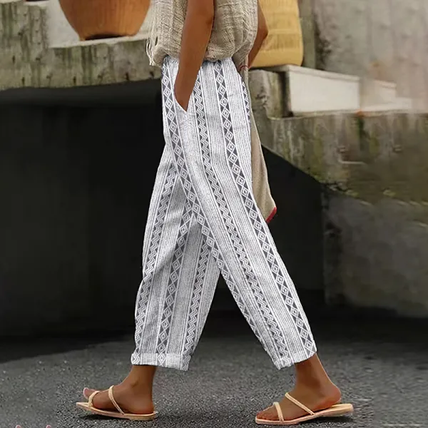Women's Wavy Diamond Stripe Linen Lounge Pants