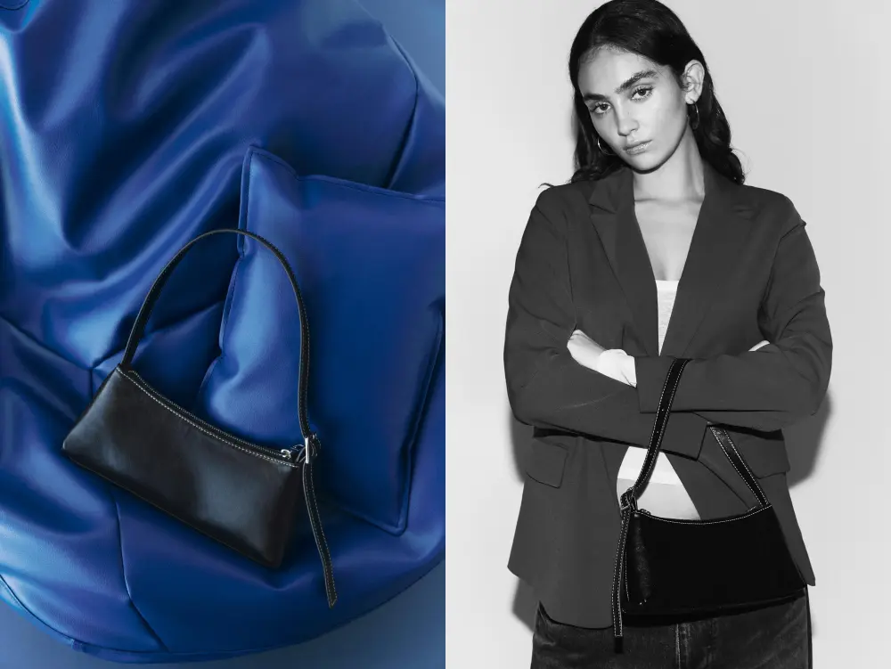 Bolso de hombro alargado pespuntes