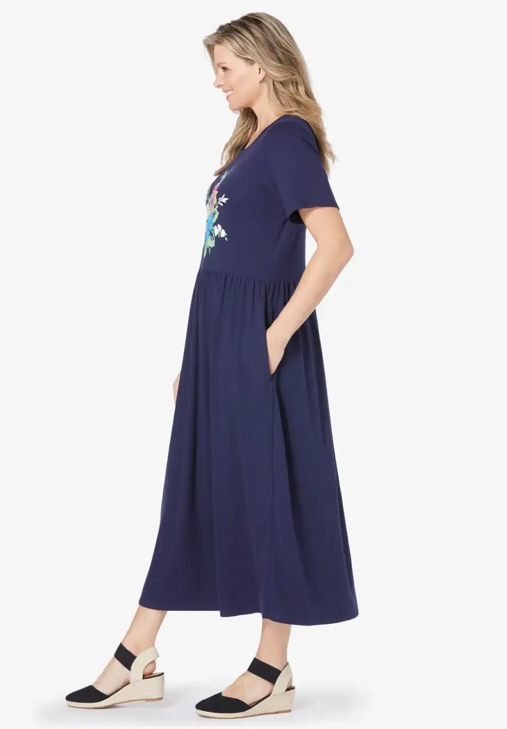 Short-Sleeve Scoopneck Empire Waist Dress