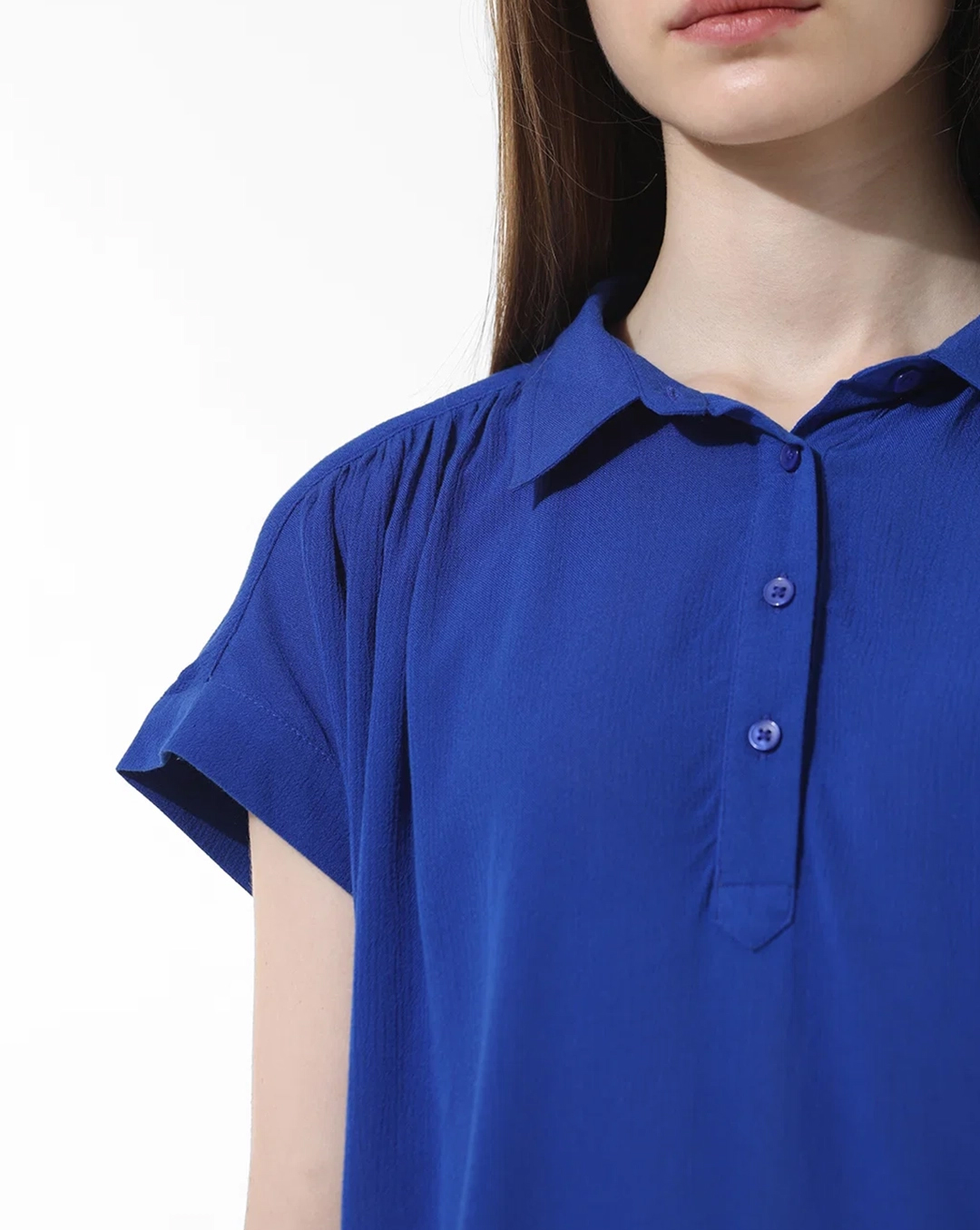 Blue Crinkled Weave Short Sleeve Shirt