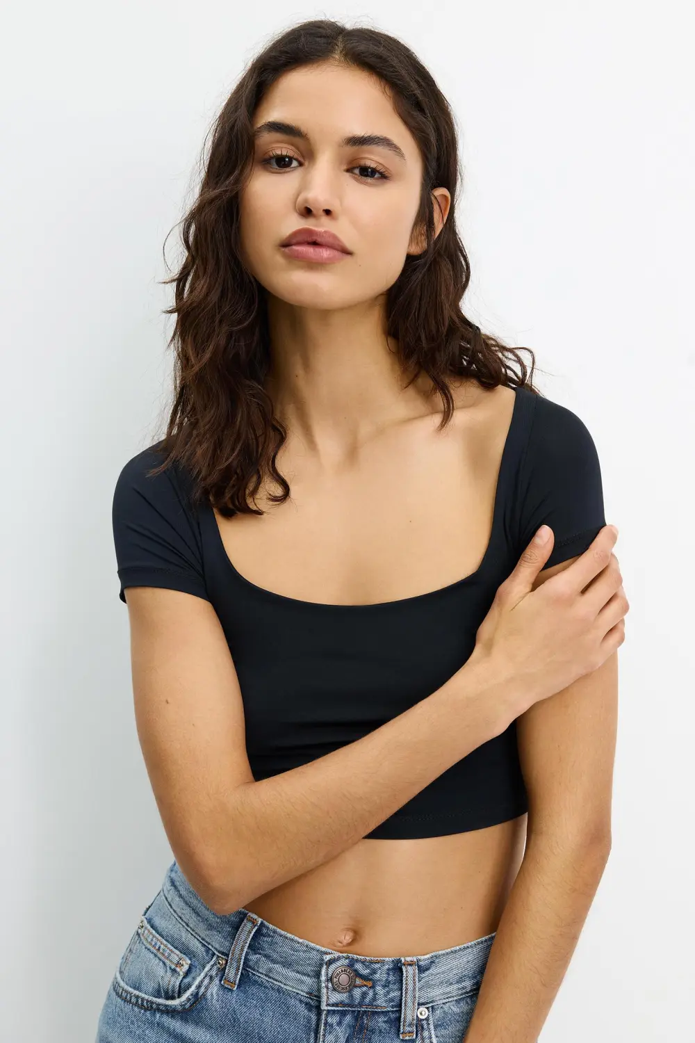 Cropped polyamide T-shirt