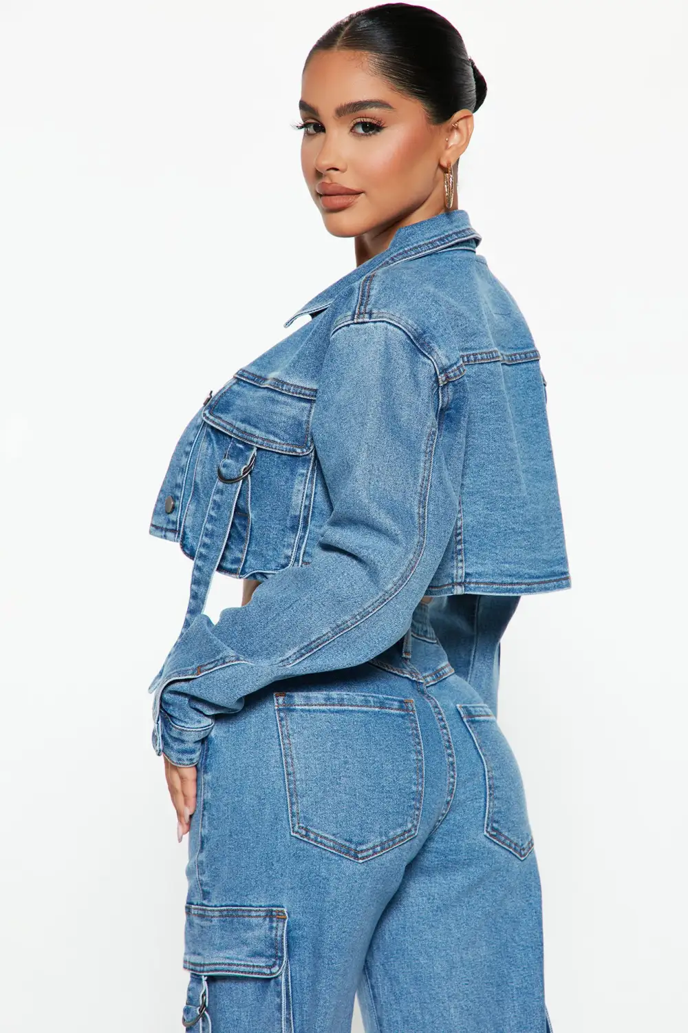 Love Hurts Cargo Denim Jacket - Medium Blue Wash