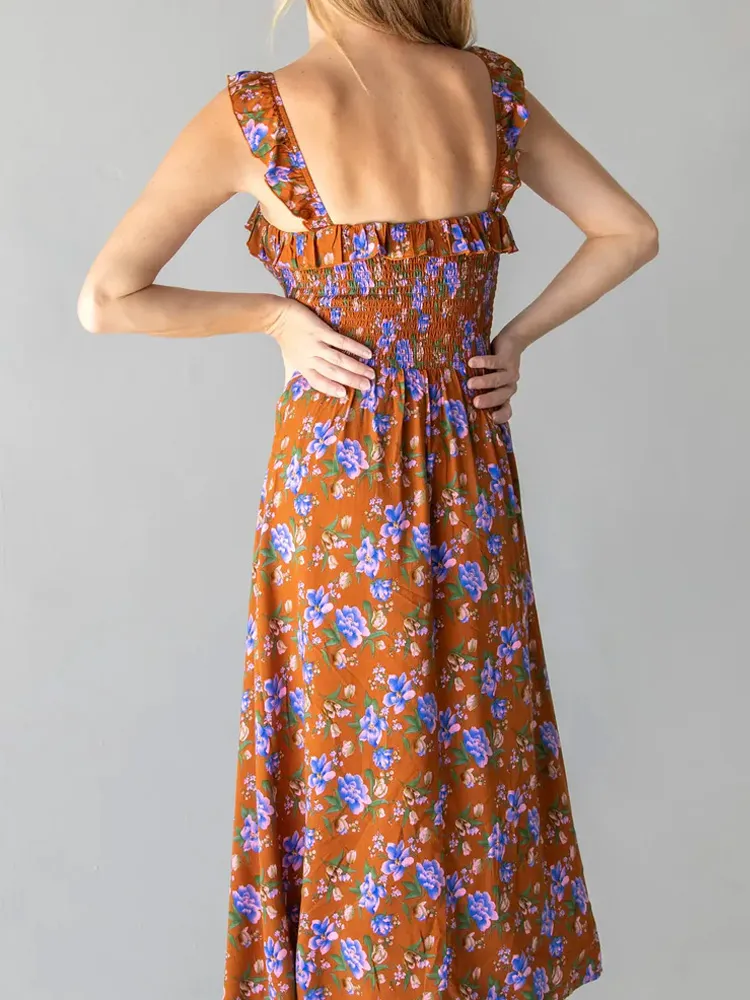 Women's Casual Floral Print Cotton And Linen Dress