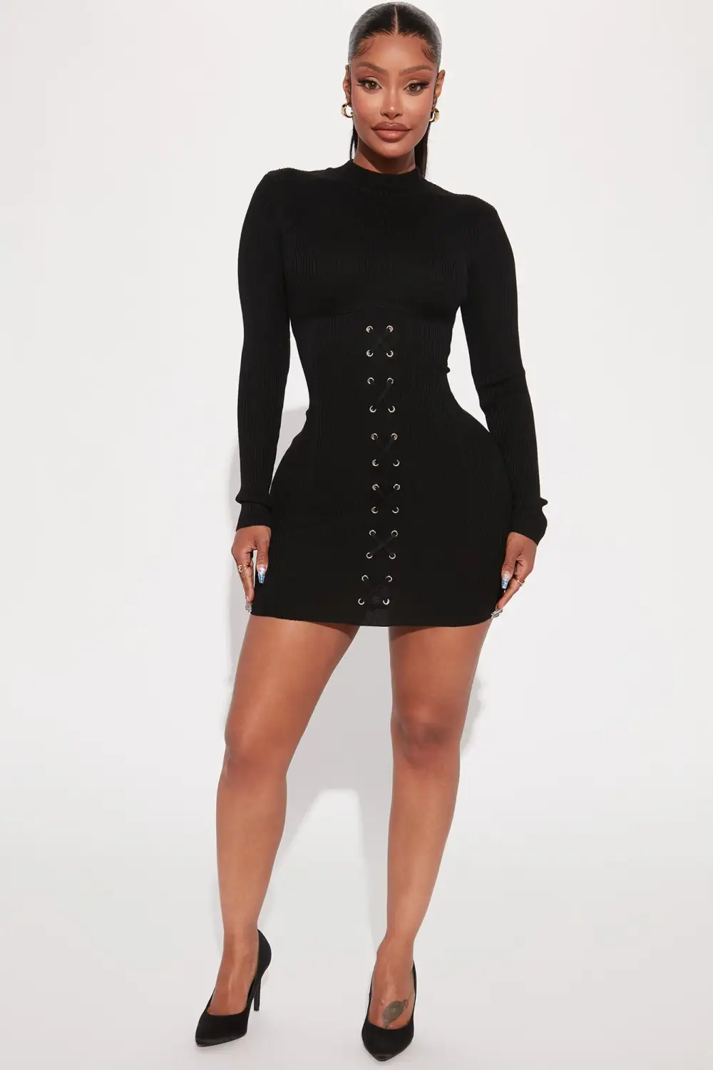 Izabella Sweater Mini Dress - Black