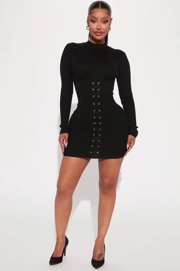 Izabella Sweater Mini Dress - Black