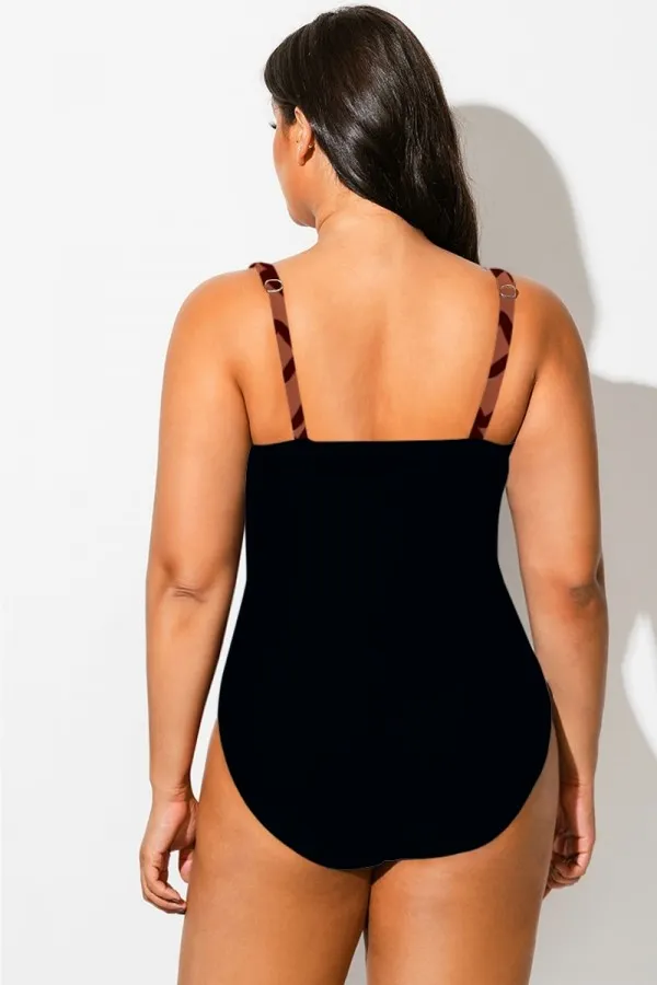 Geometric Colorblock V-Neck One Piece Swimsuit