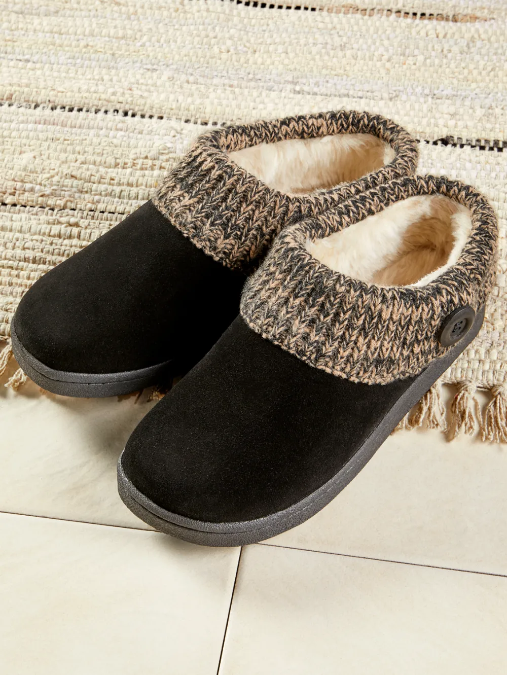 Women's Suede Slipper Clogs With Ragg Cuffs