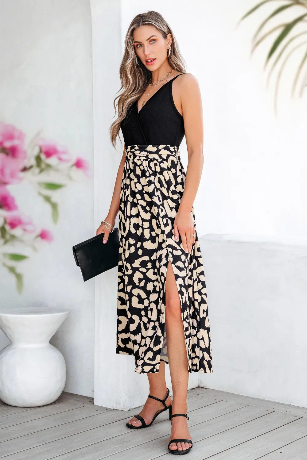 Abstract Print Surplice Midi Dress