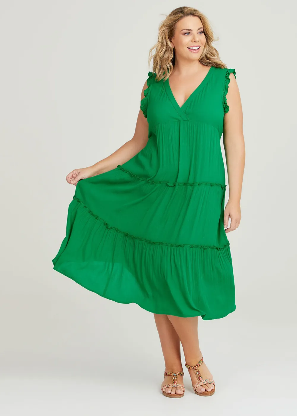 Natural Crinkle Tiered Dress
