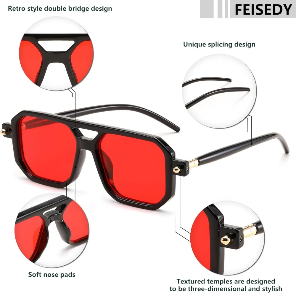 FEISEDY Vintage Square 70s Flat Aviator Sunglasses Women Men Classic Retro Stylish Frame UV400 Sunglasses B2622