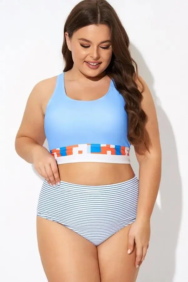 Multi-color Round Neck Racerback Bikini Top