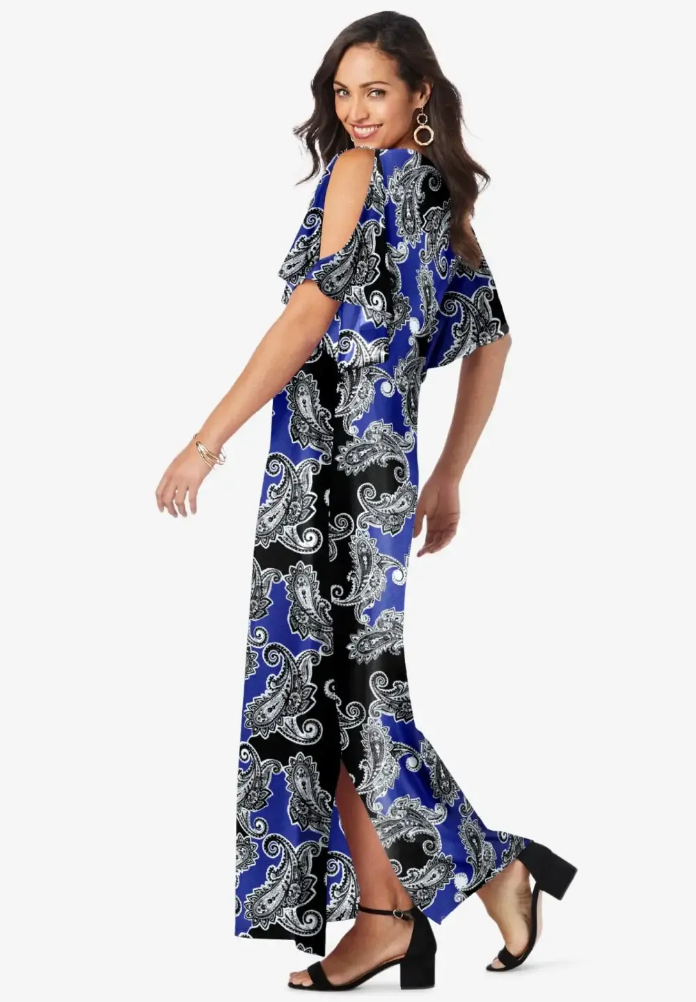 Stretch Knit Cold Shoulder Maxi Dress