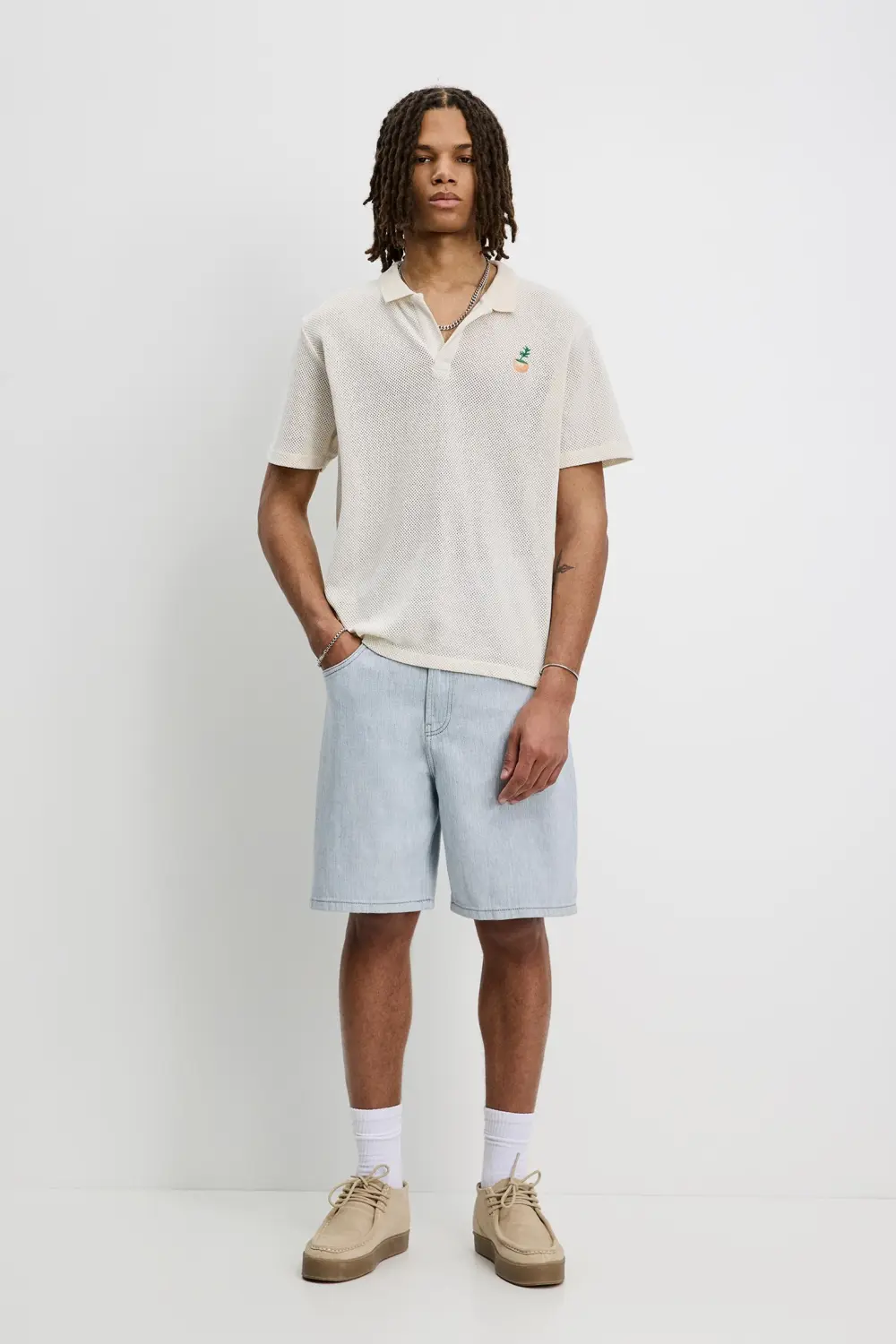 Semi-sheer fabric graphic polo shirt