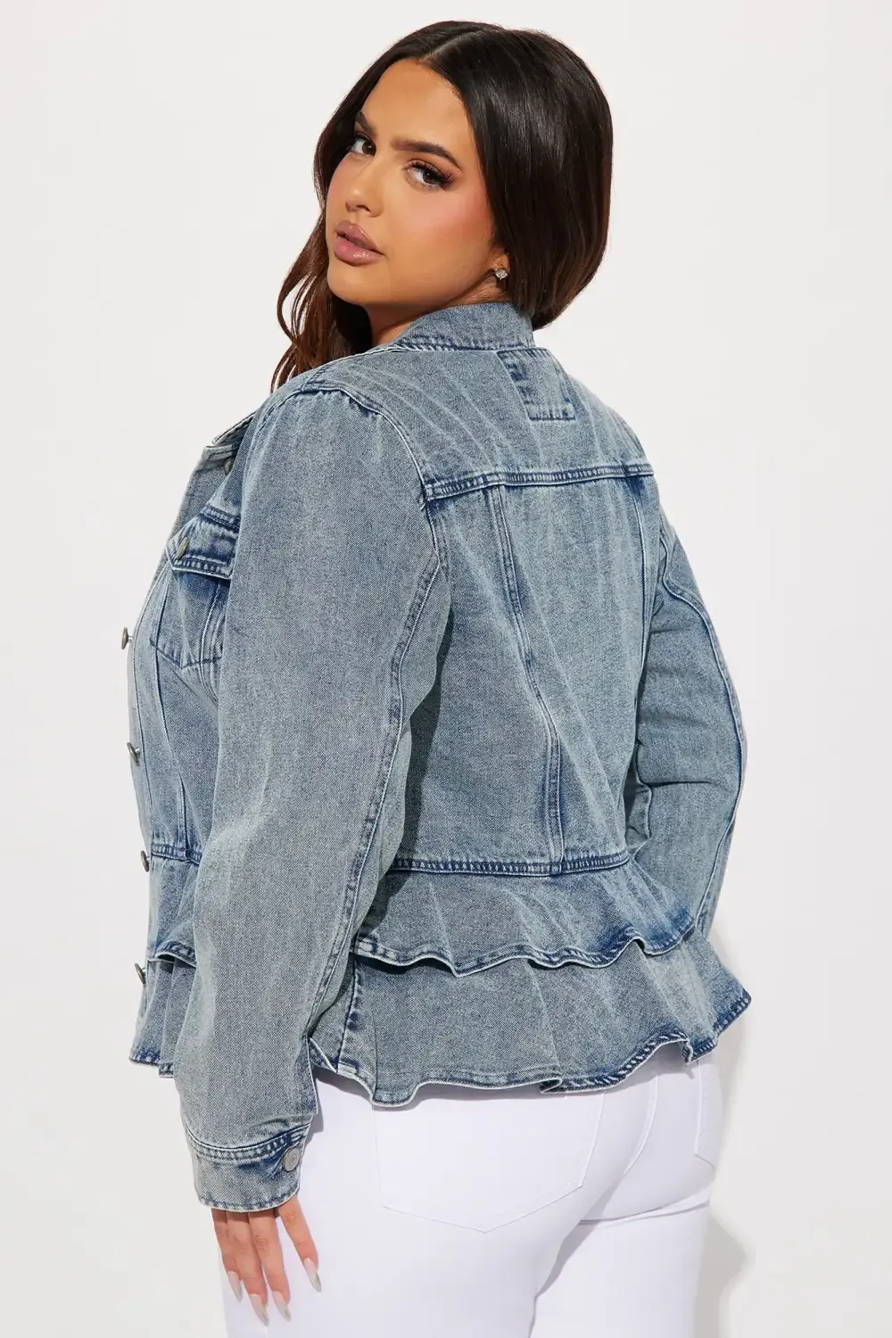 Sweetheart Peplum Denim Jacket - Medium Wash