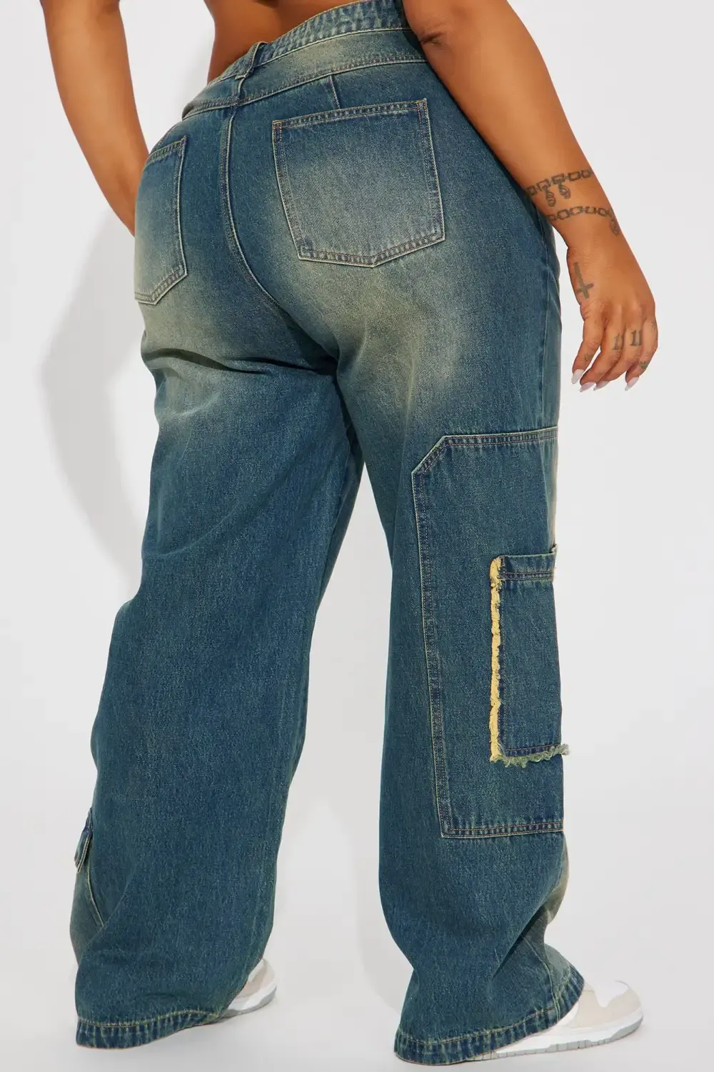Wherever Whenever Non Stretch Tinted Wide Leg Cargo Jean - Dark Wash