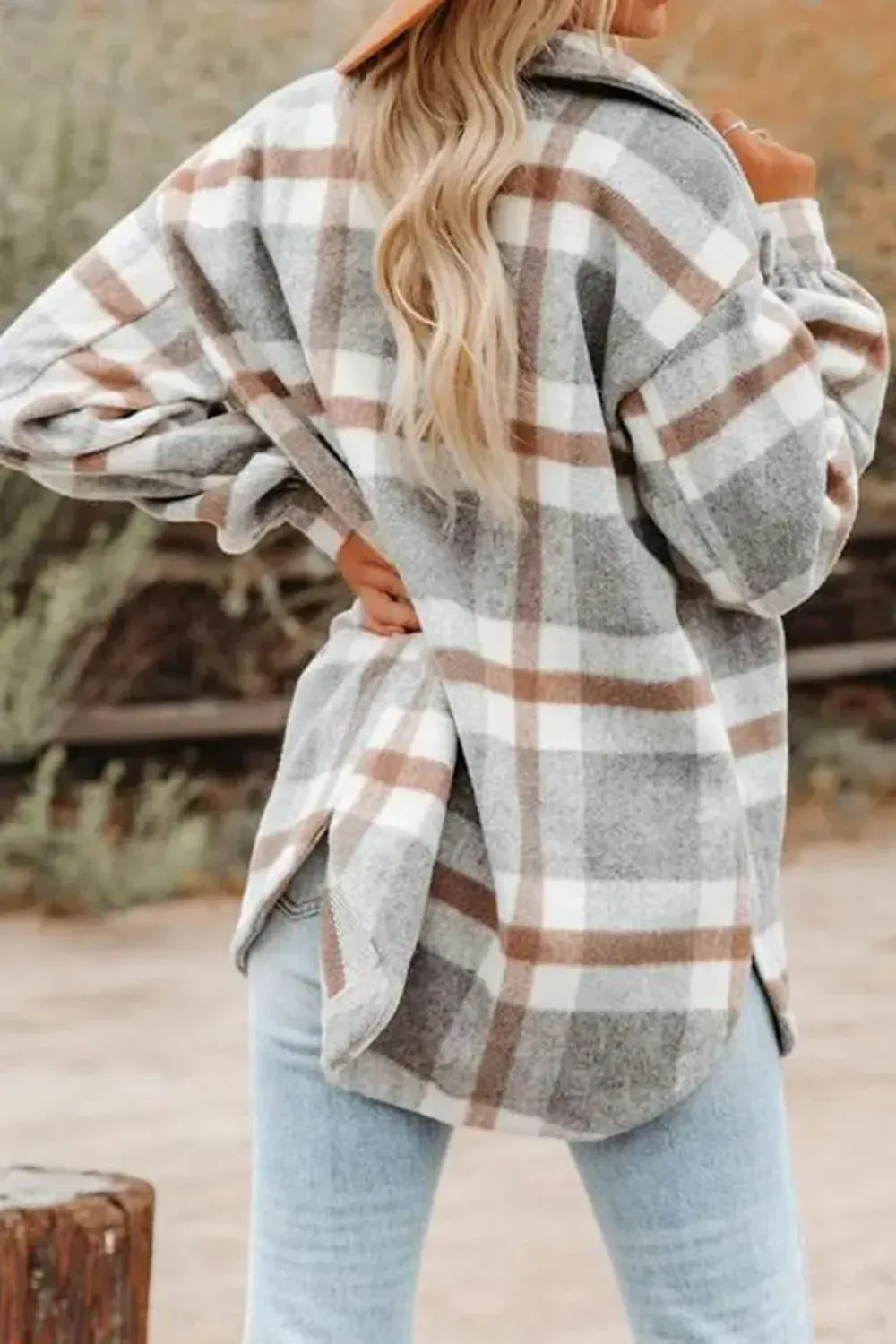 Womens Casual Plaid Shackets Brushed Flannel Button Down Shirt Jacket Coats with Side Pockets