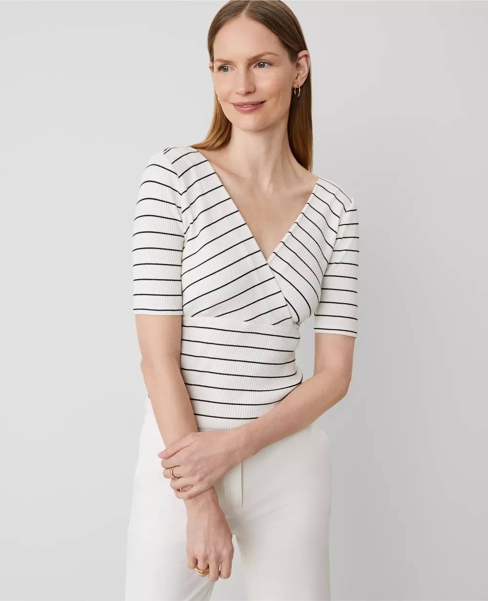 Striped Crossover Neck Top