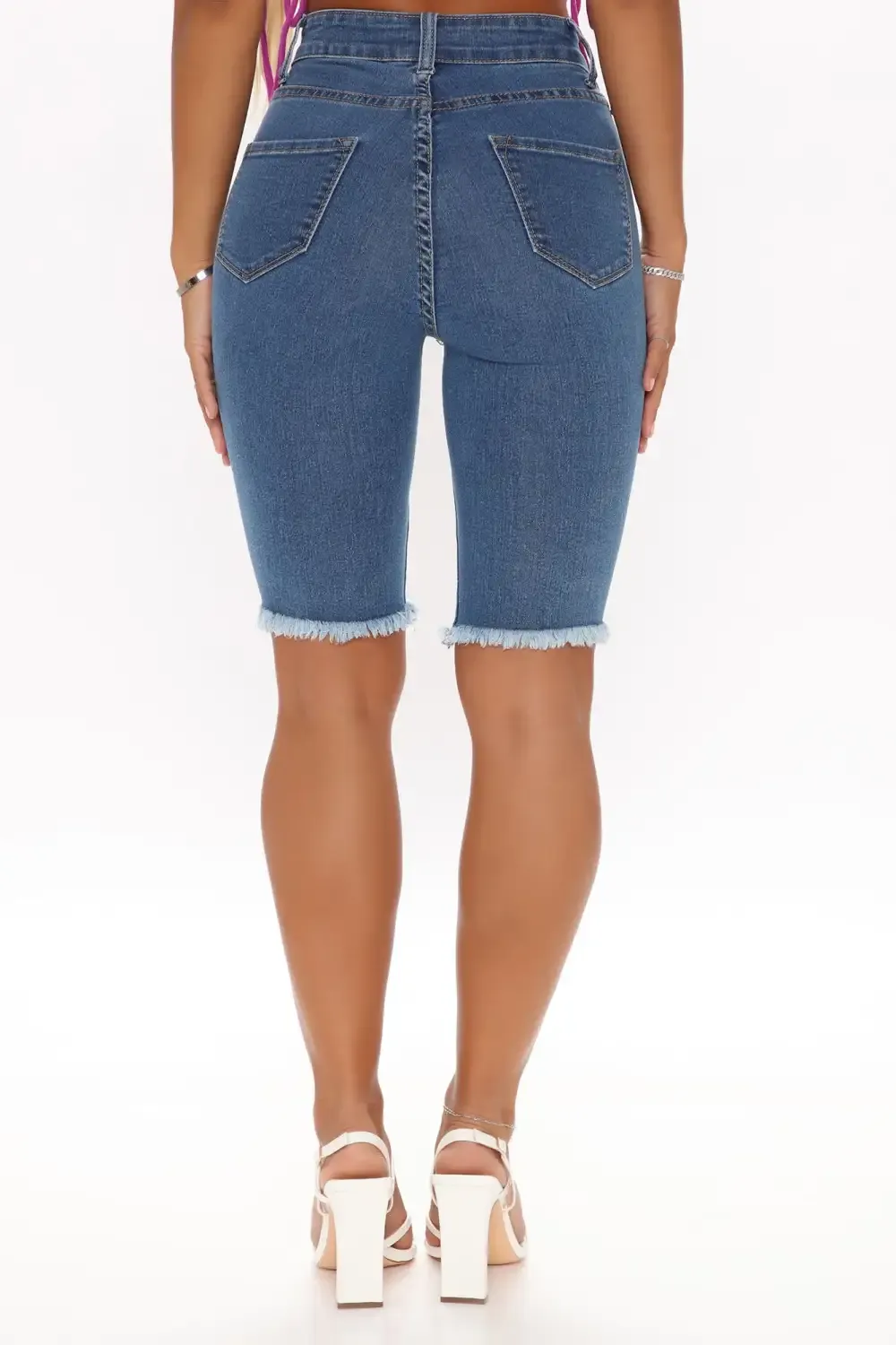 Distressed About It Denim Knee Shorts - Medium Blue Wash