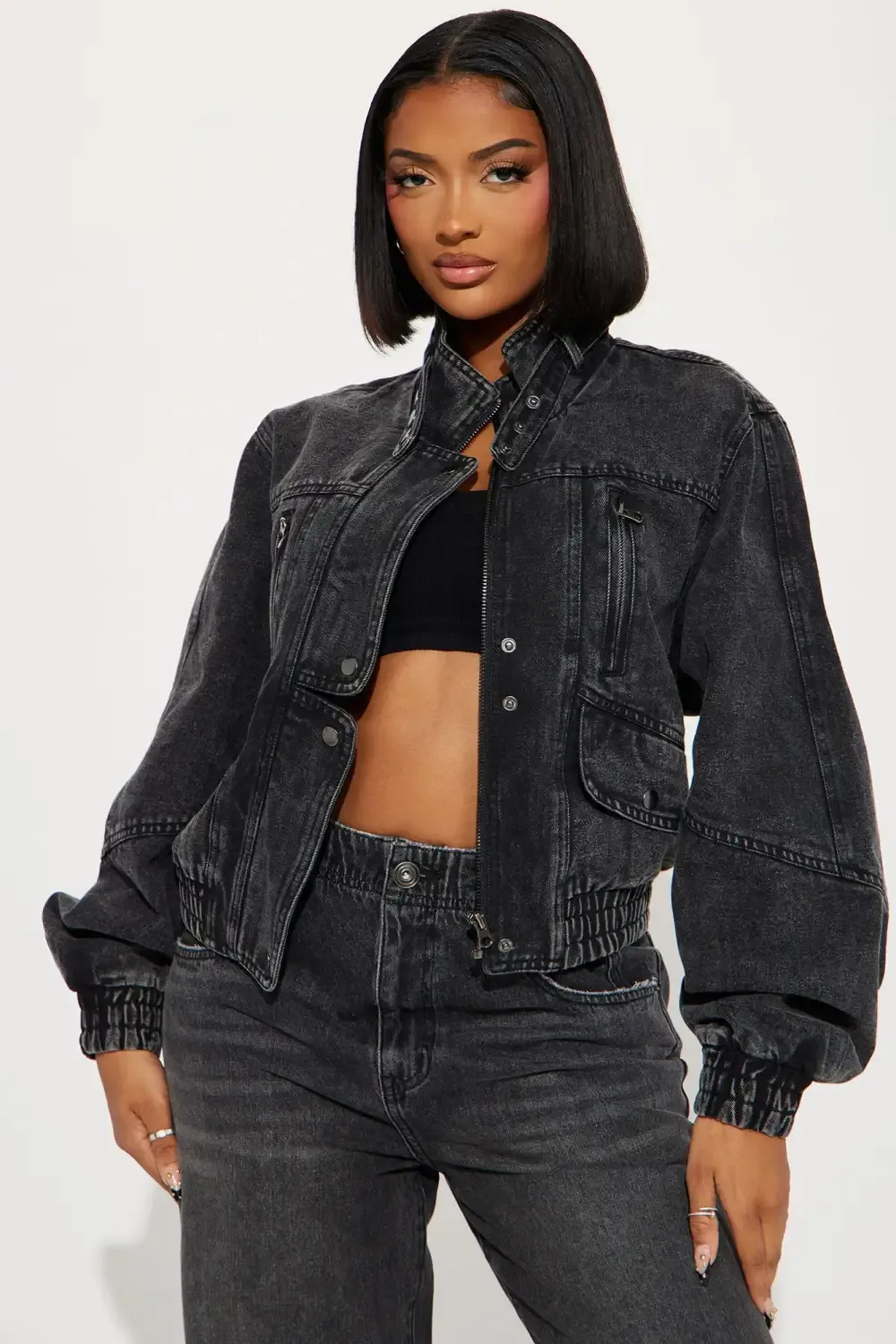 Writing On The Wall Denim Moto Jacket - Acid Wash Black