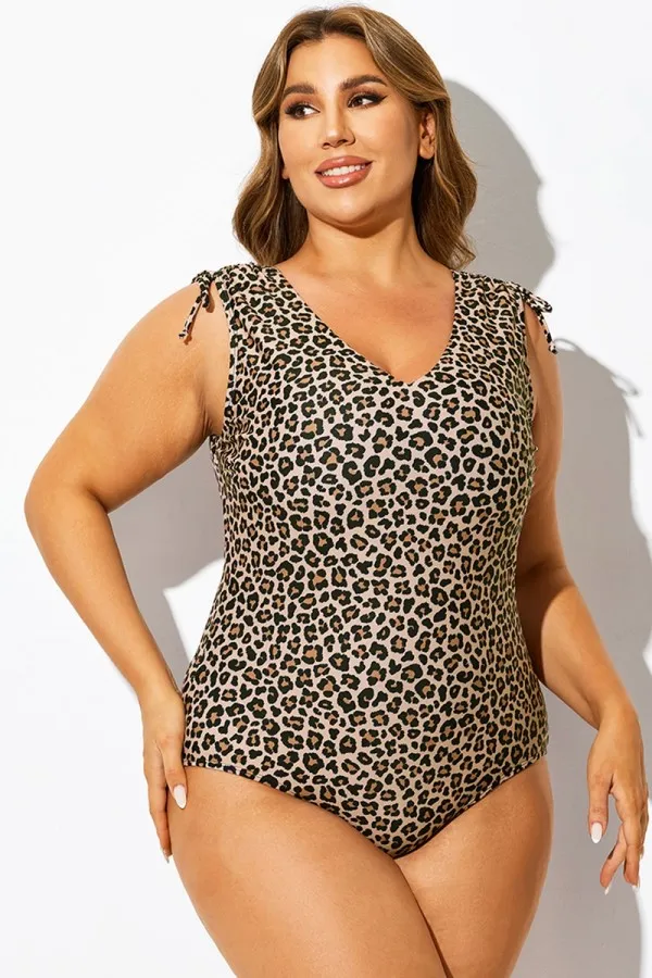 Leopard Print V-Neck One Piece Swimsuit