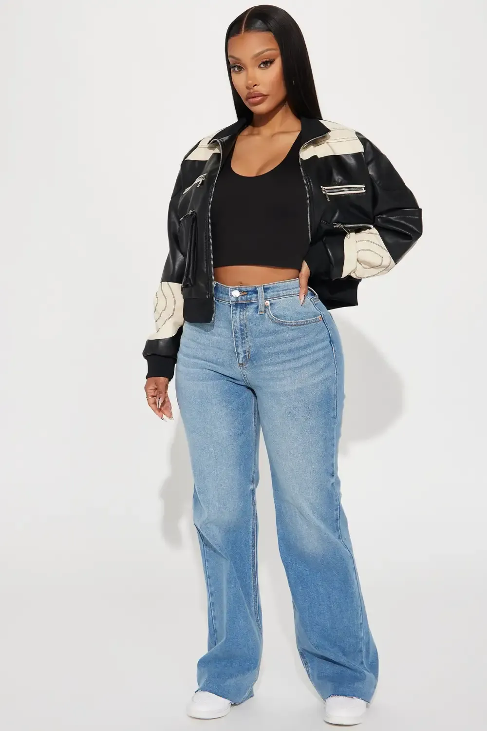 Just A Girl Stretch Straight Leg Jeans - Medium Wash