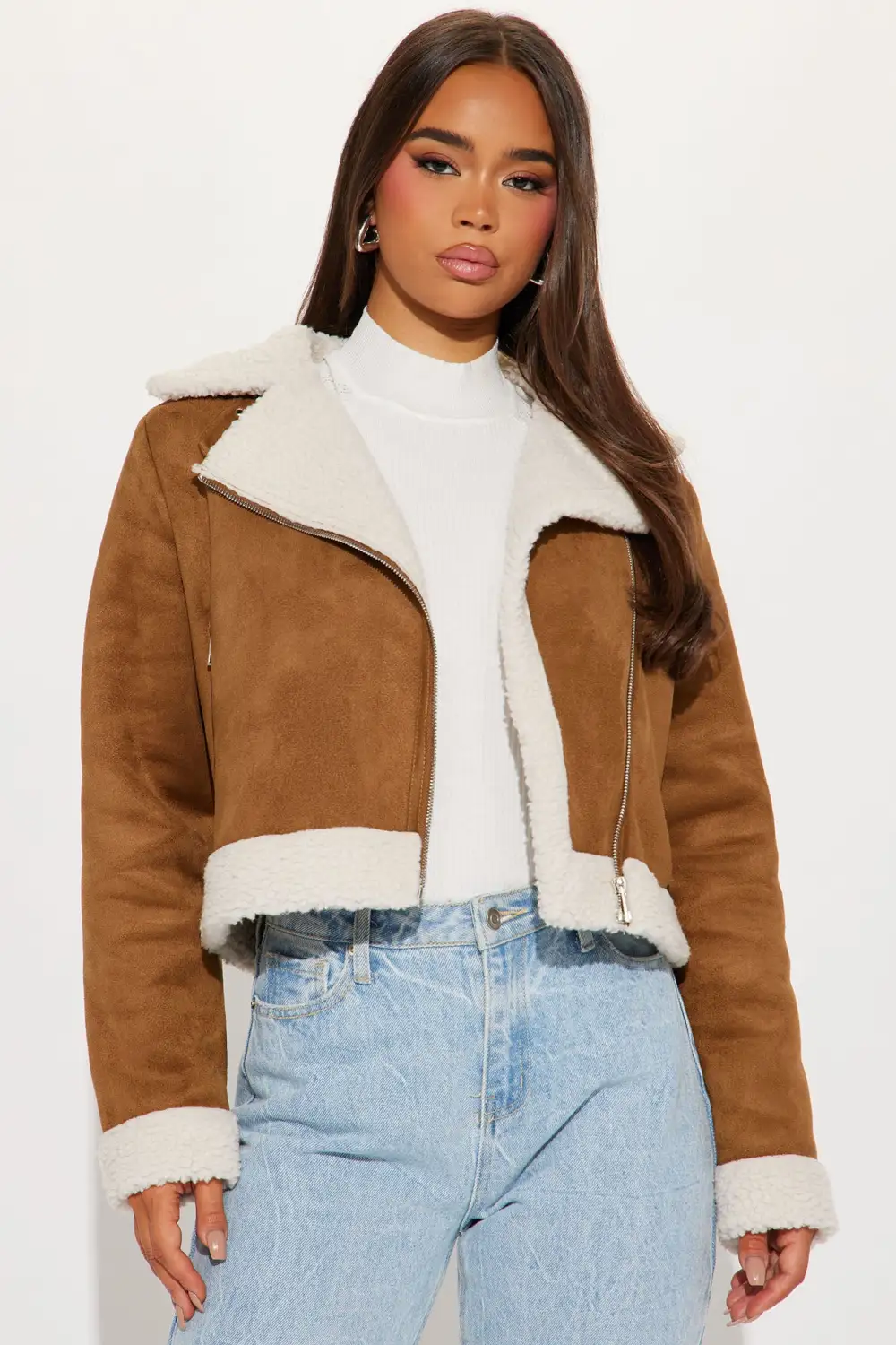 Ready To Ride Shearling Moto Jacket - Camel