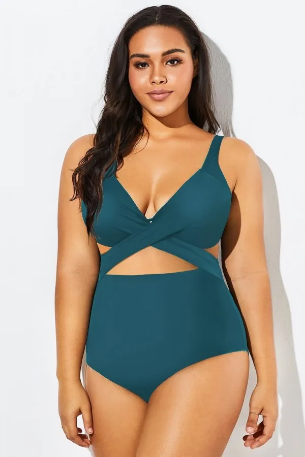 Black Cut Out Mesh Underwire One Piece Swimsuit