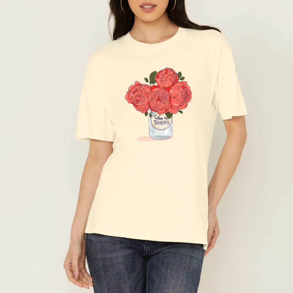 Slogan And Illustration, A Few Red Roses In A Glass Bottle, Casual T-Shirt