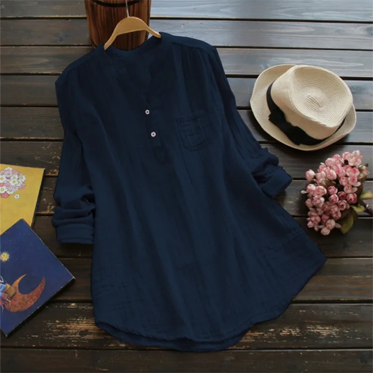 V Neck Button Down Pocket Comfy Shirt