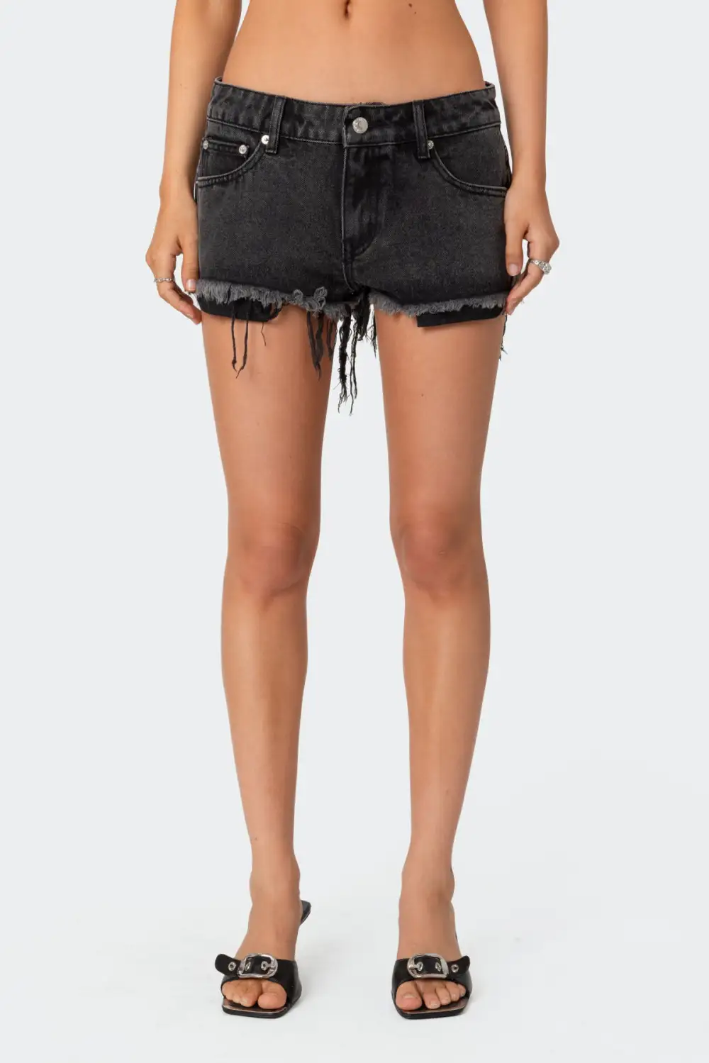 Exposed Pockets Low Rise Denim Shorts