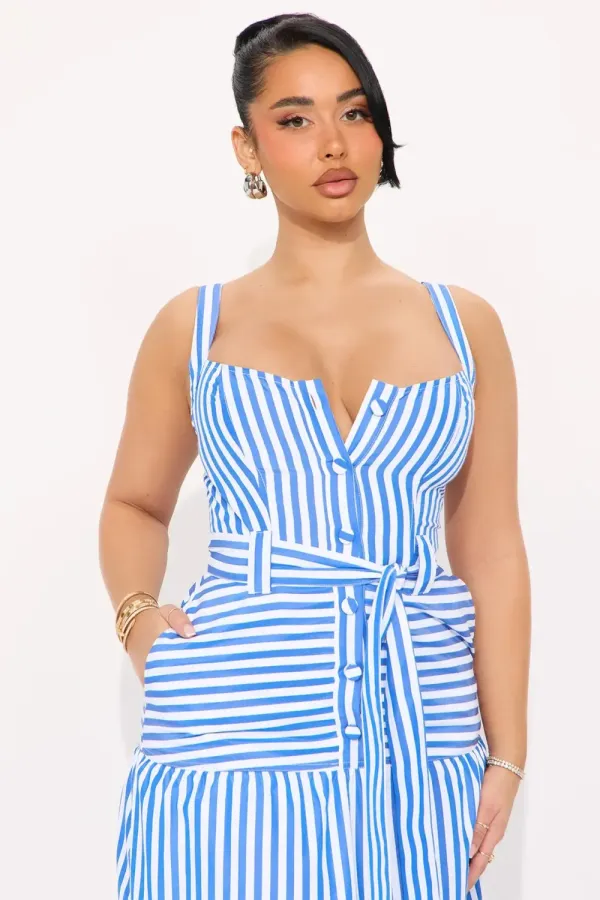 Sally Striped Maxi Dres - Blue