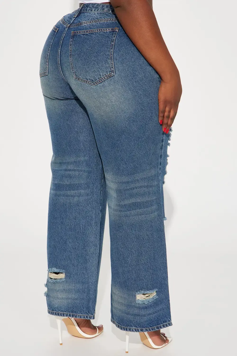 No Regrets Ripped Baggy Wide Leg Jean - Medium Wash