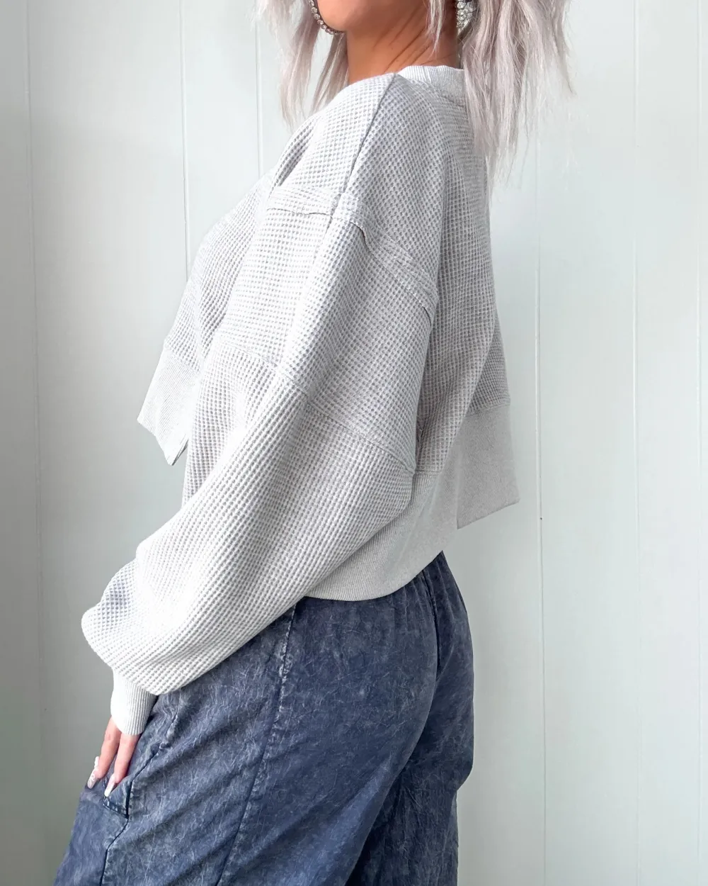 Class Waffle Knit Top - Grey