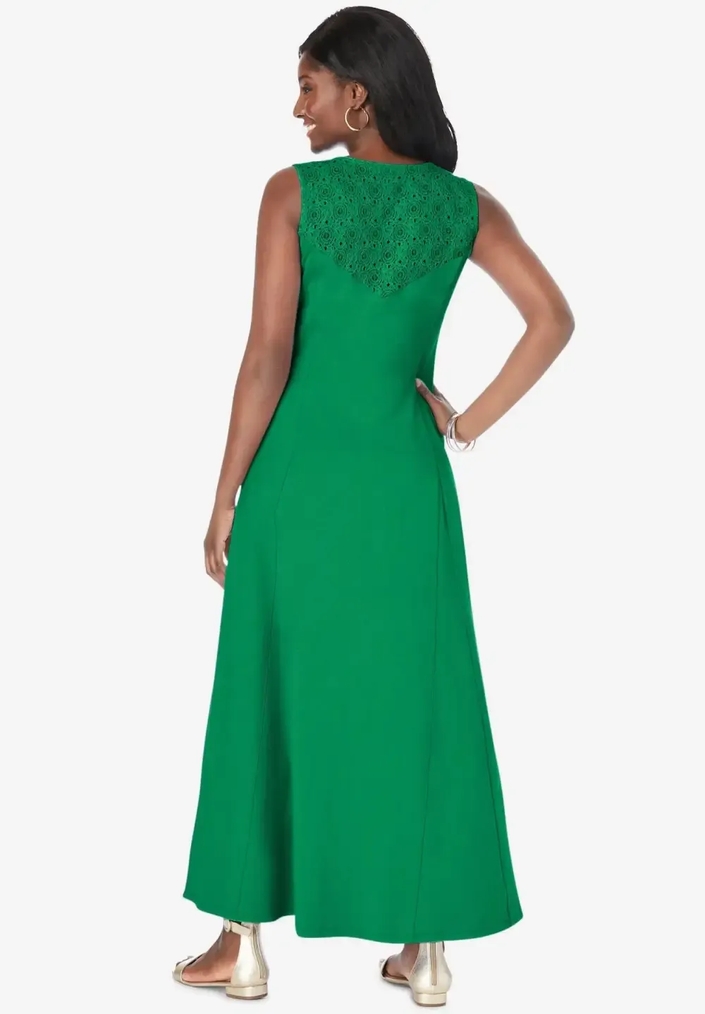 Stretch Cotton Crochet-Back Maxi Dress